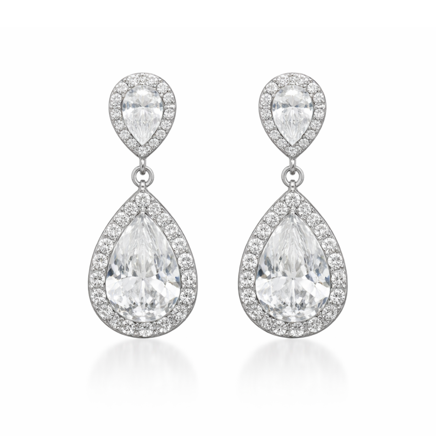 Silver plated cubic zirconia drop earrings, bridal fashion jewellery