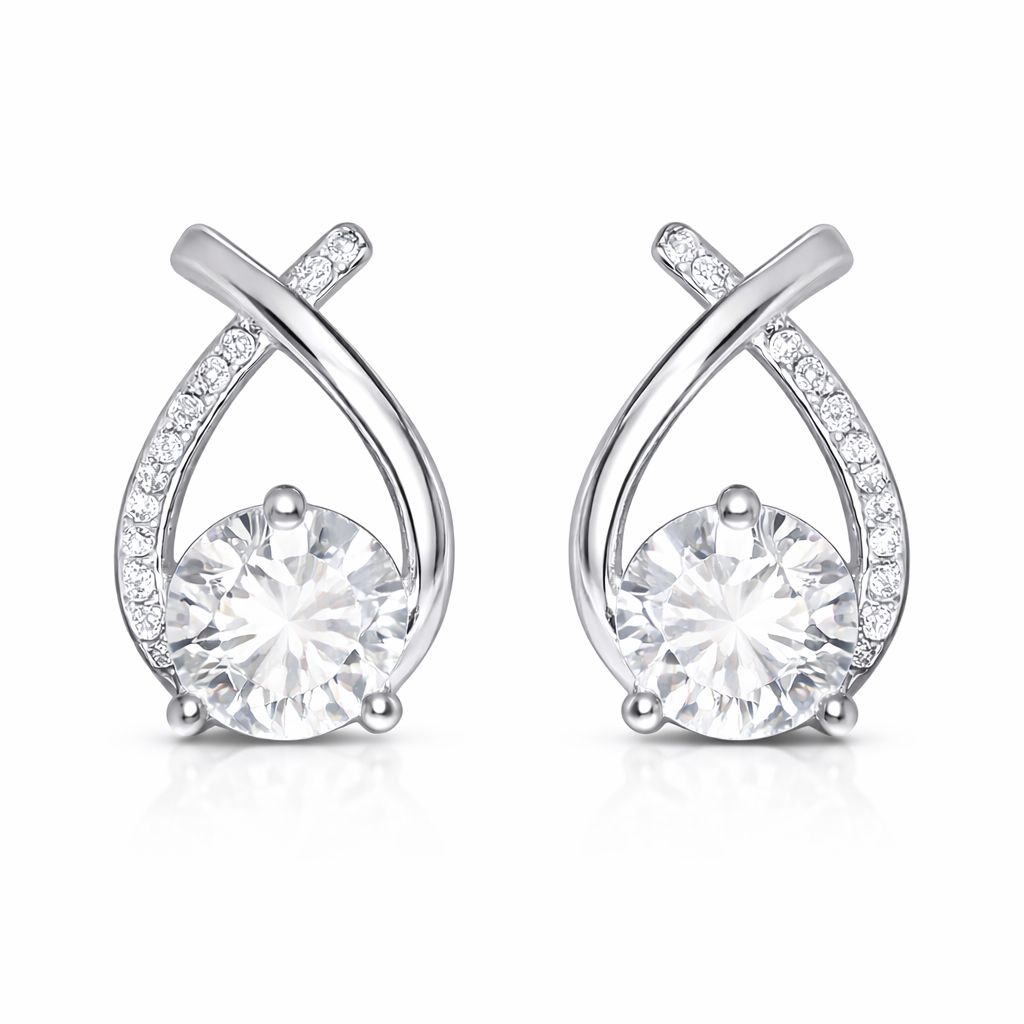 silver plated drop crossover stud earrings (fashion jewellery)