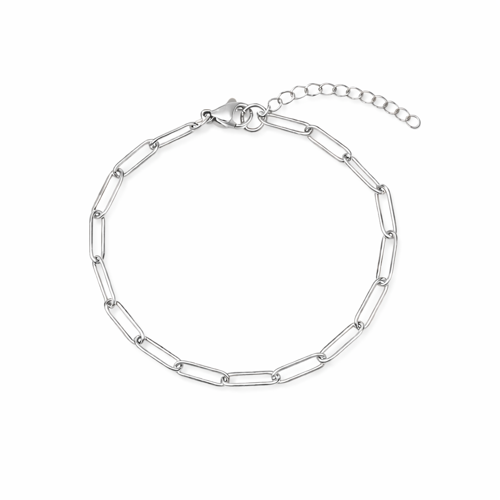 Stainless steel paperclip link chain bracelet, waterproof and tarnish resistant