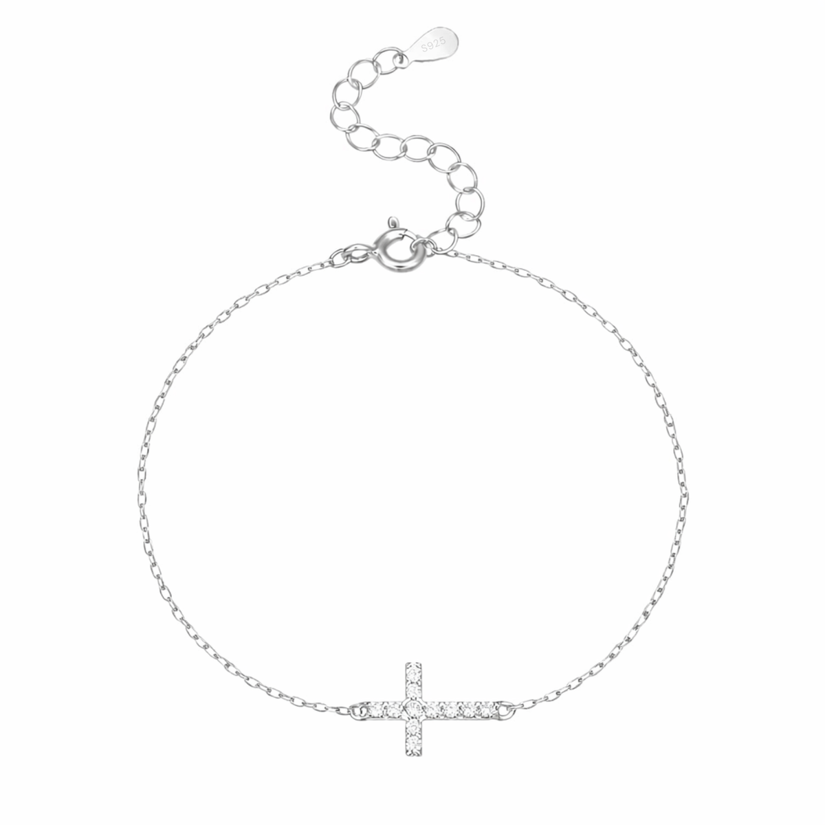 Sterling Silver CZ Cross Bracelet