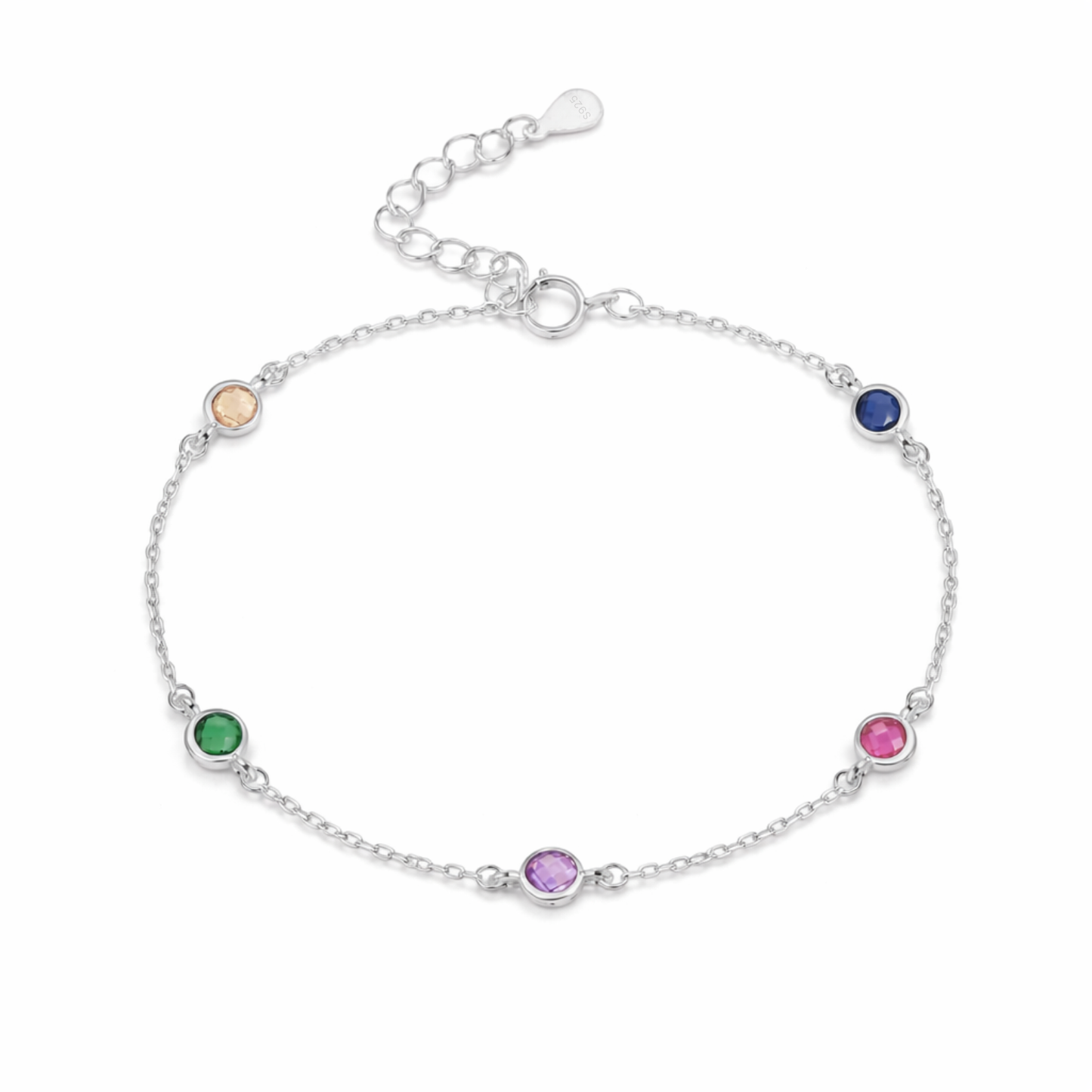 sterling silver multi-color gemstone bracelet (hypoallergenic jewellery)