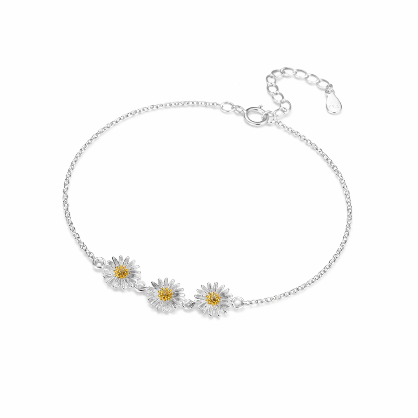 Sterling Silver Triple Daisy Bracelet