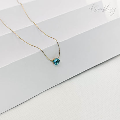 14k gold plated round cut birthstone necklace - december