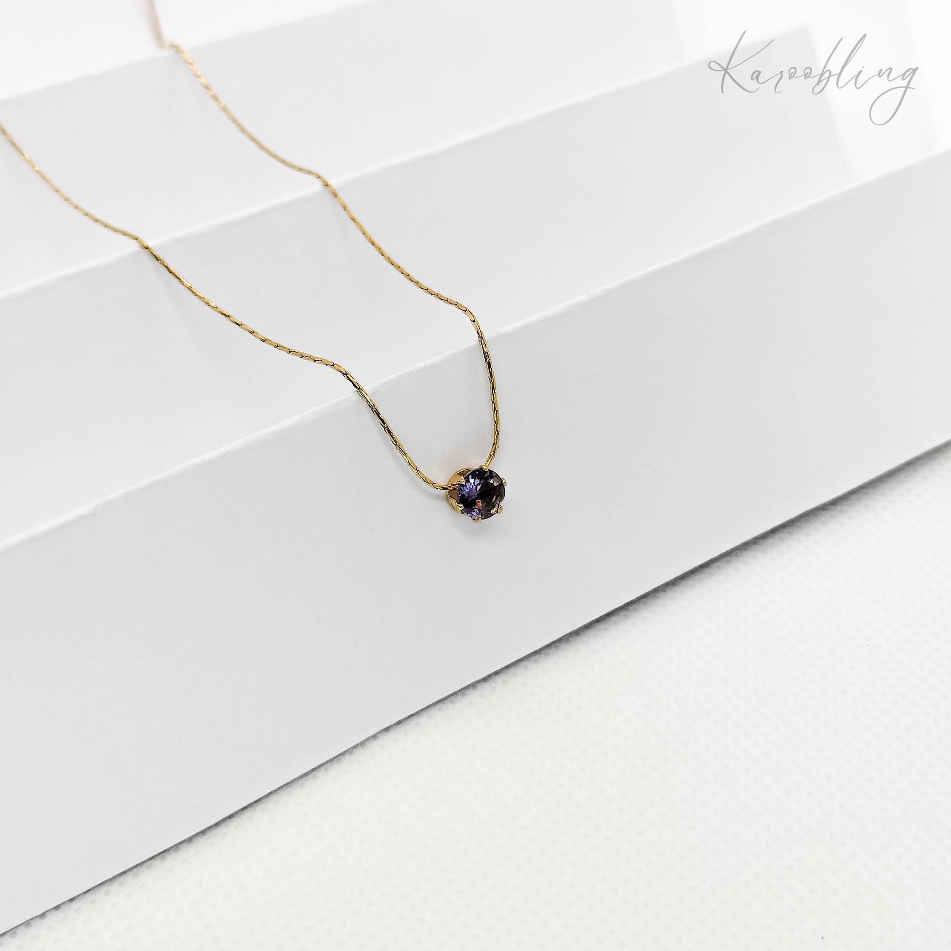 14k gold plated round cut birthstone necklace - february