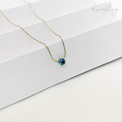 14k gold plated round cut birthstone necklace - march