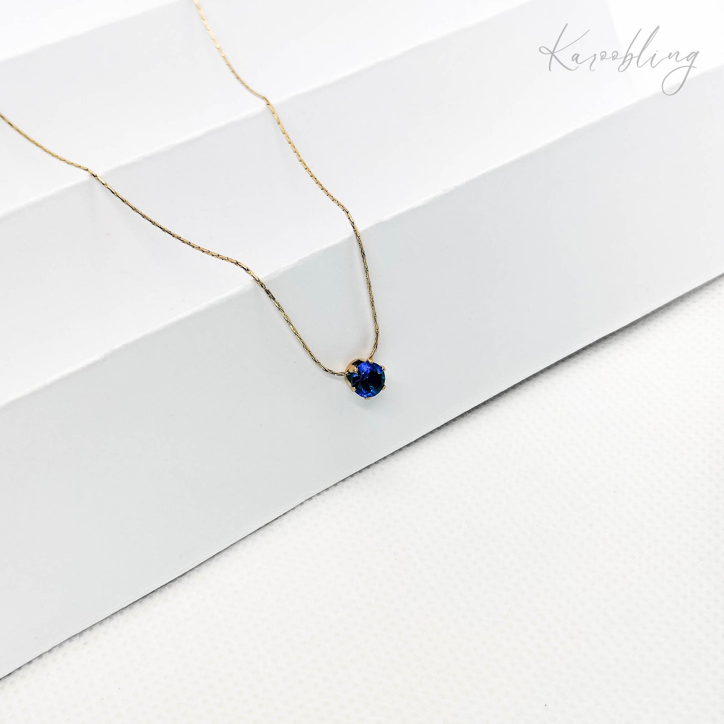 14k gold plated round cut birthstone necklace - september