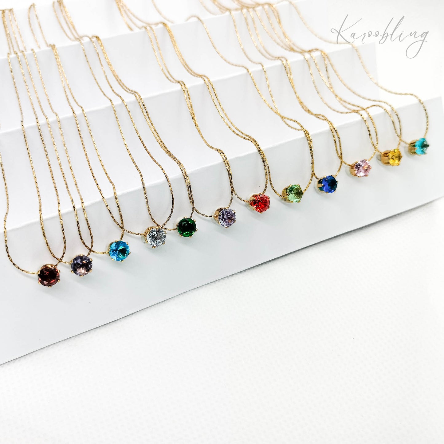 14k gold plated round cut birthstone necklaces