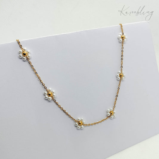 18K Gold Plated Beaded Daisy Delicate Chain Necklace Karoobling Jewelry