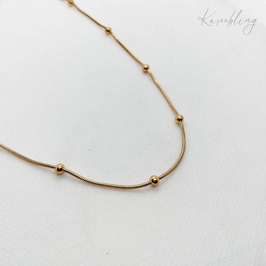 18K Gold Plated Beaded Thin Snake Chain Necklace