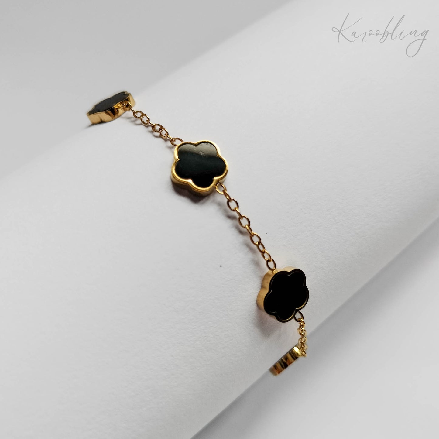 18K Gold Plated Black Clover Bracelet