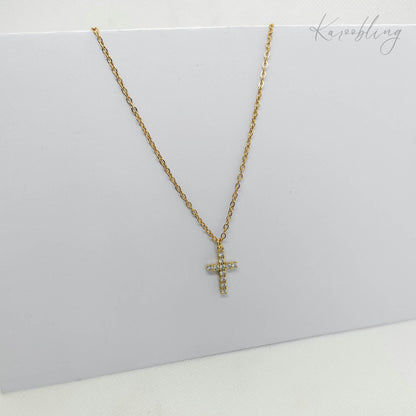 18K Gold Plated CZ Cross Pendant Necklace