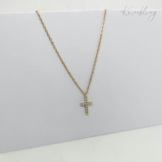 18K Gold Plated CZ Cross Pendant Necklace