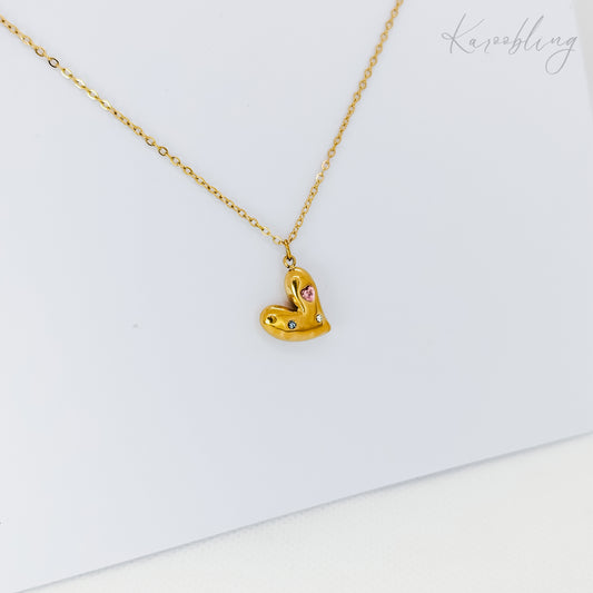 18k gold plated cz heart pendant necklace (water & tarnish proof)