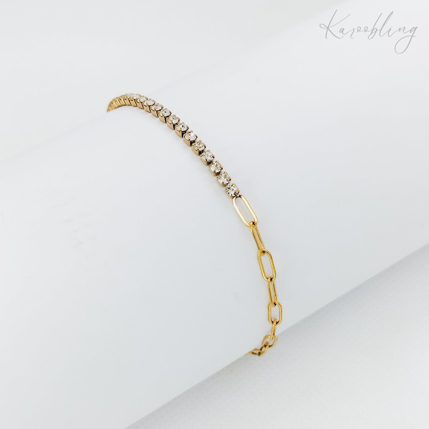 18k gold plated cz paperclip chain bracelet (water & tarnish proof)