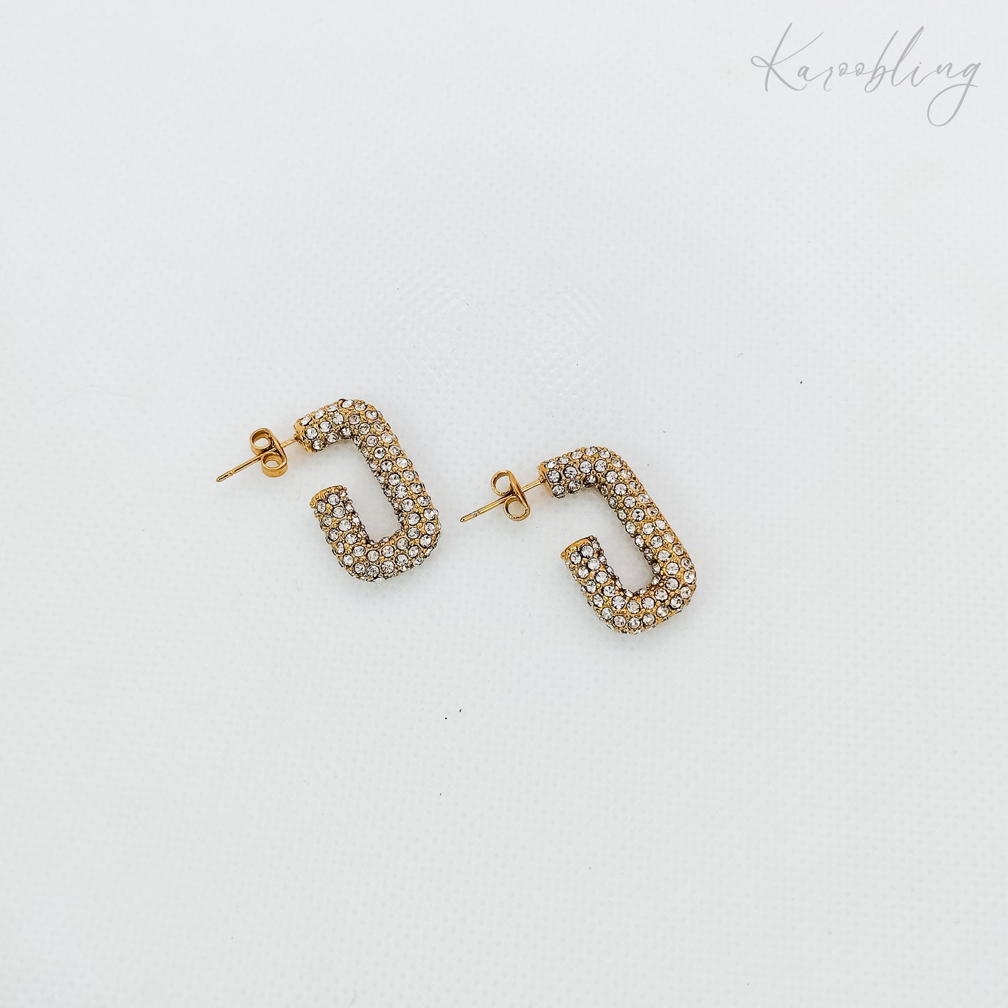 18k gold plated cz pave rectangular hoop earrings (water & tarnish proof)