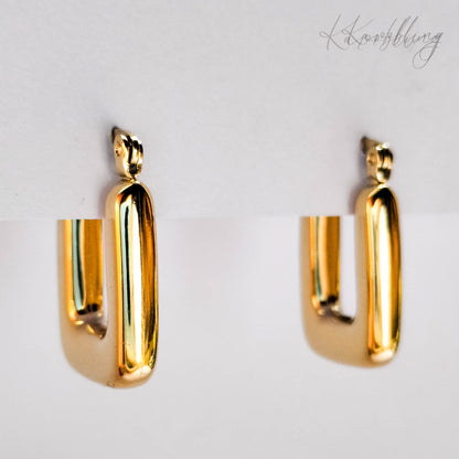 18K Gold Plated Chunky Rectangular Hoop Earrings - close up