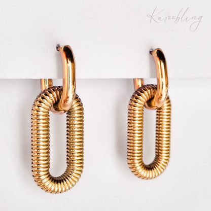 18K Gold Plated Chunky Texture Chain Earrings - close up