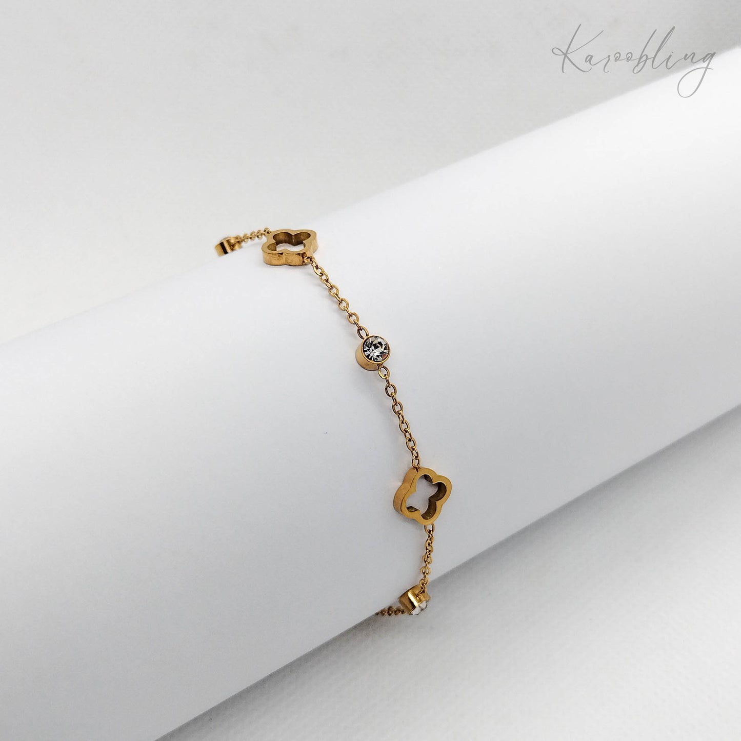 18K Gold Plated Clover & CZ Bracelet