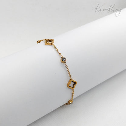 18K Gold Plated Clover & CZ Bracelet