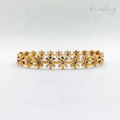 18K Gold Plated Daisy Stack Bangle Karoobling Jewelry