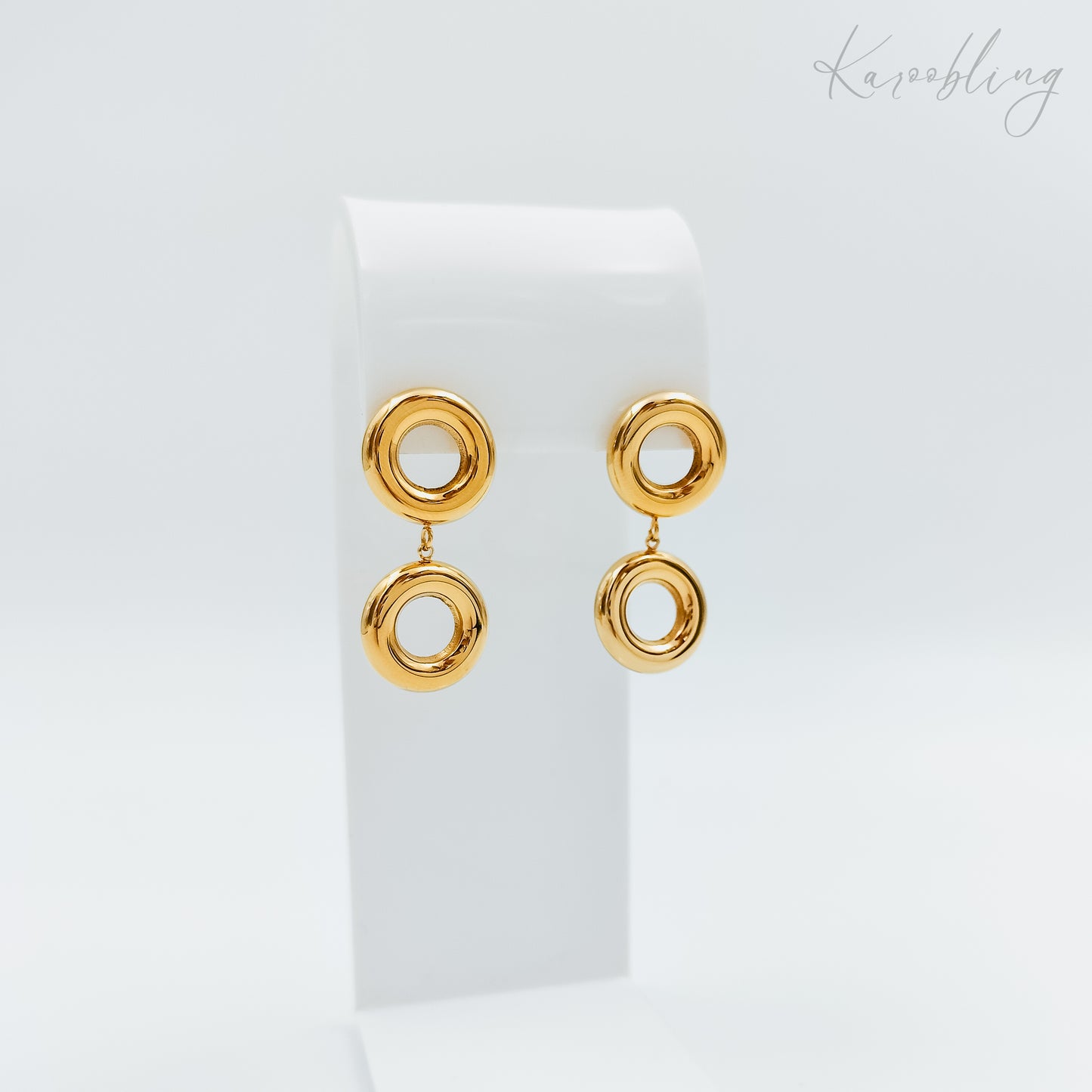 18k gold plated double circle drop earrings (water & tarnish proof)