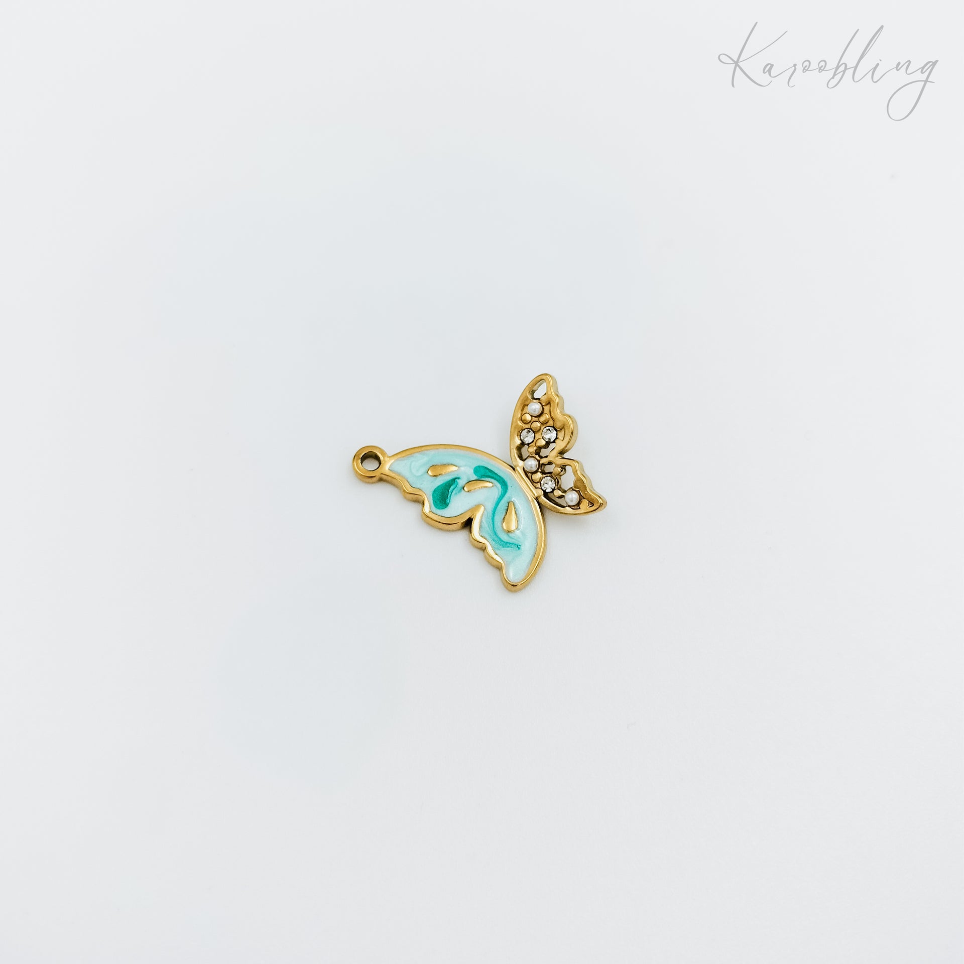 18K Gold Plated Enamel Rhinestone Butterfly Charm Karoobling
