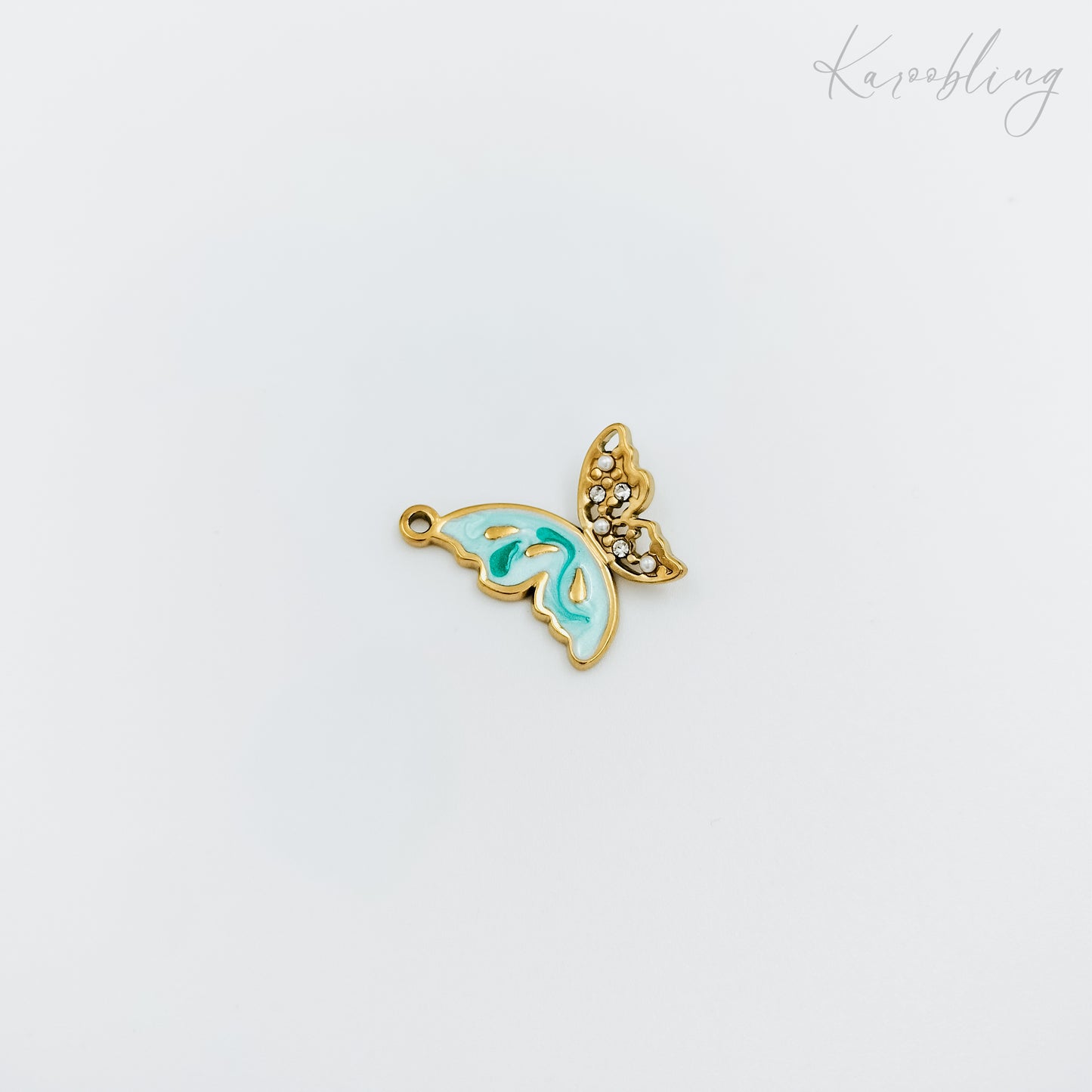 18k gold plated enamel & rhinestone butterfly charm (water & tarnish proof)