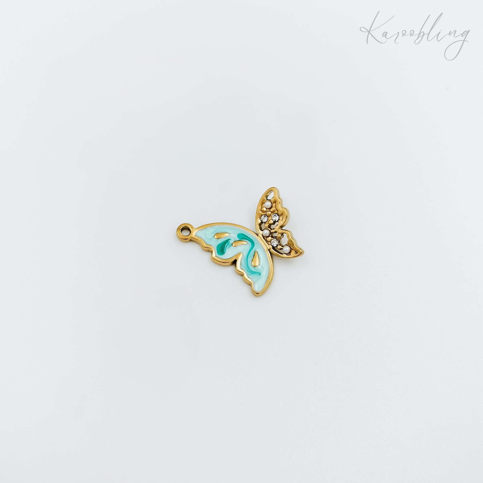 18k gold plated enamel & rhinestone butterfly charm (water & tarnish proof)