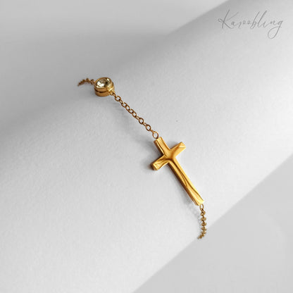 18K Gold Plated Eternal Grace Cross Bracelet - close up