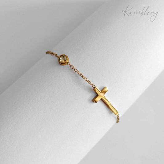 18K Gold Plated Eternal Grace Cross Bracelet - top angle