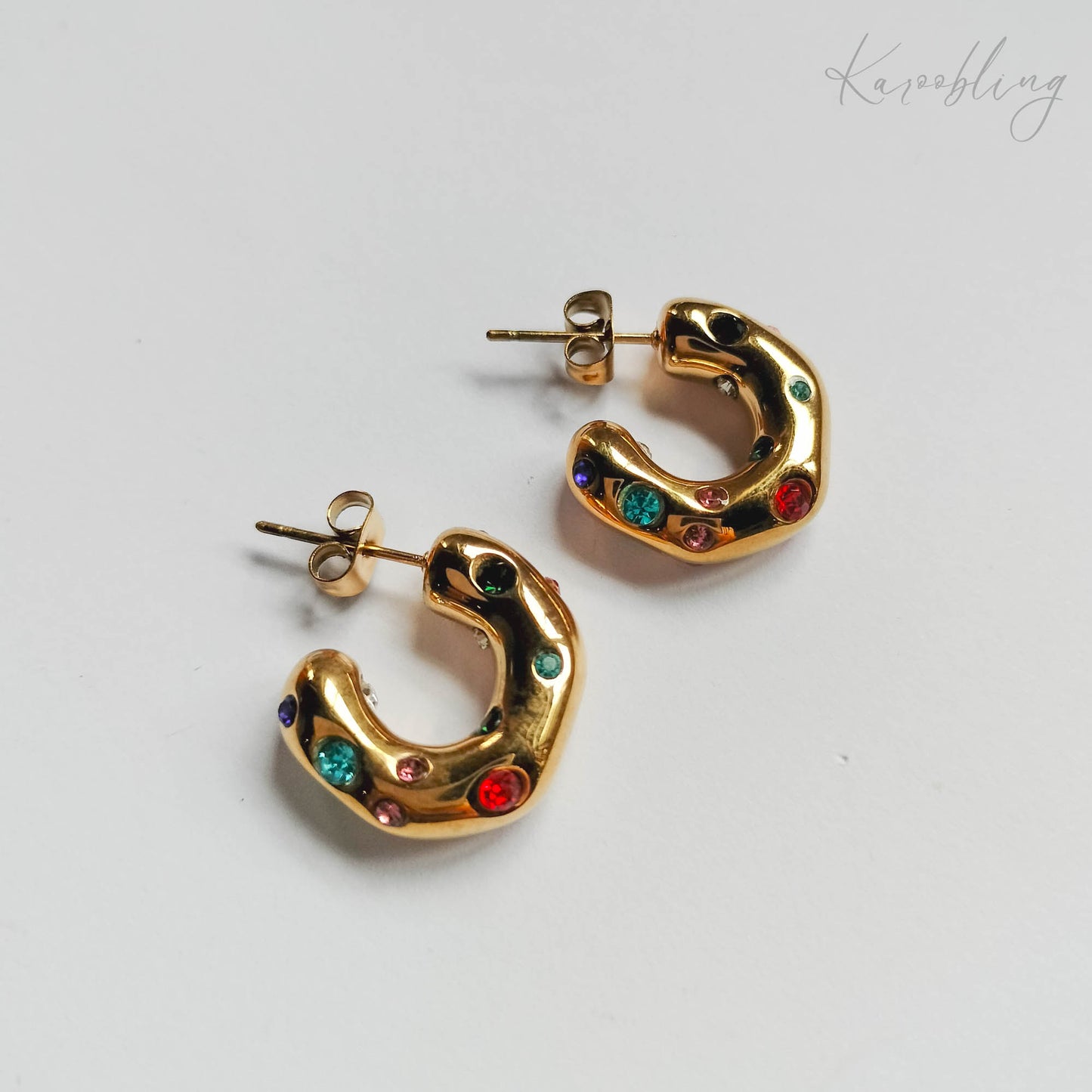 18K Gold Plated Funky Rainbow CZ Hoop Earrings