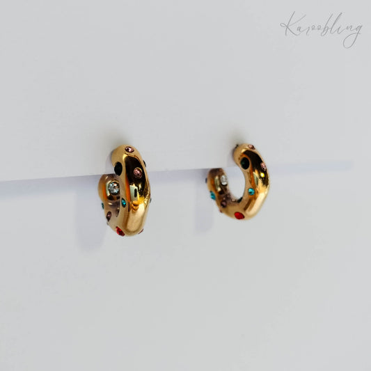 18K Gold Plated Funky Rainbow CZ Hoop Earrings