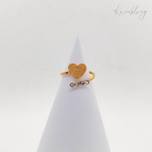 18K Gold Plated Glitzy Heart CZ Ring Karoobling Jewelry