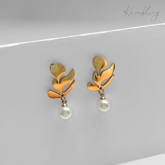 18K Gold Plated Leafy Charm Earrings