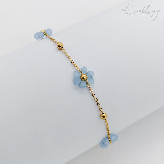 18k gold plated light blue beaded daisy chain bracelet (water & tarnish proof)