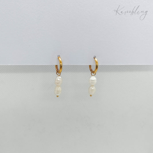 18K Gold Plated Pearl Duo Huggie Earrings