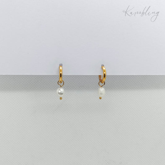 18K Gold Plated Pearl Huggie Earrings