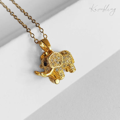 18K Gold Plated Radiant Elephant Necklace - close up