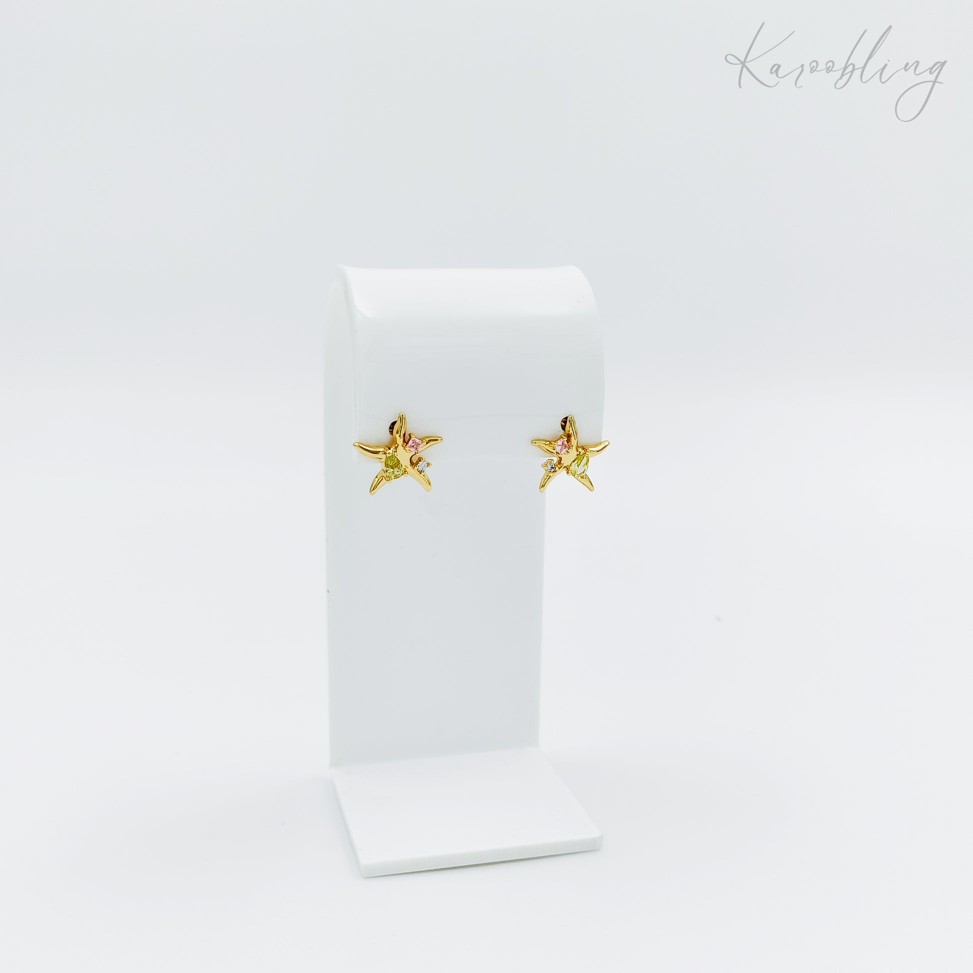 18k gold plated starfish cubic zirconia stud earrings (water & tarnish proof)