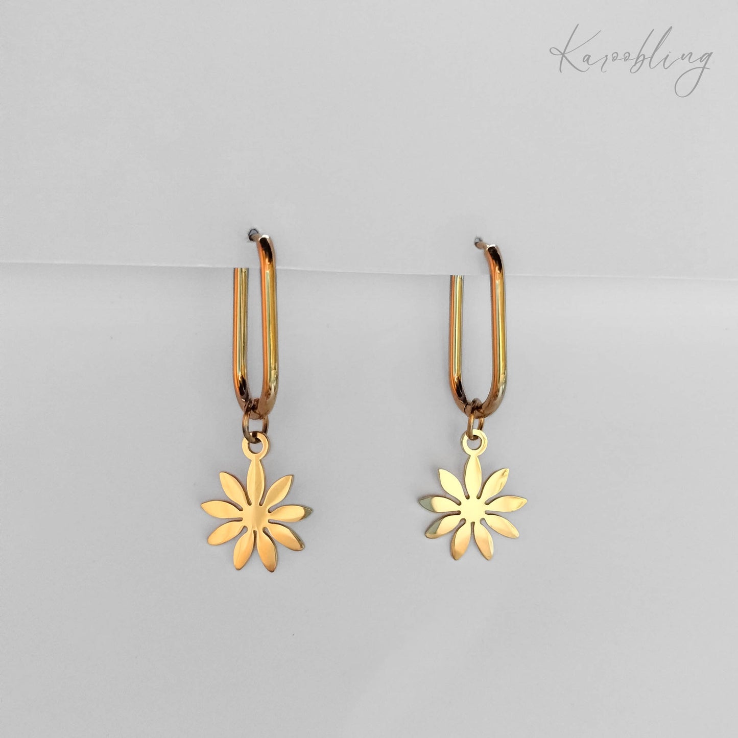 18K Gold Plated Sunflower Charm Oval Hoop Earrings