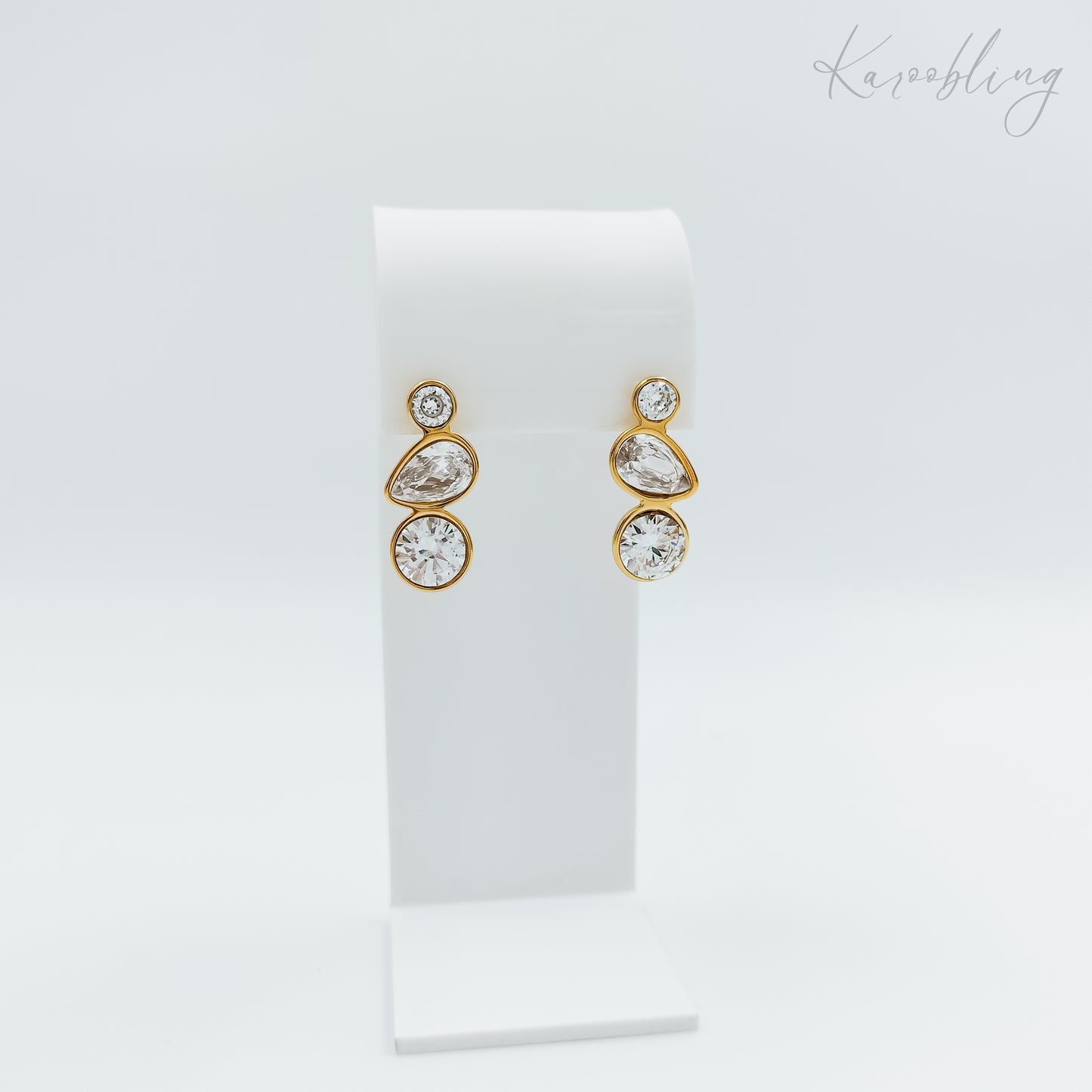 18k gold plated triple stone stud earrings (water & tarnish proof)