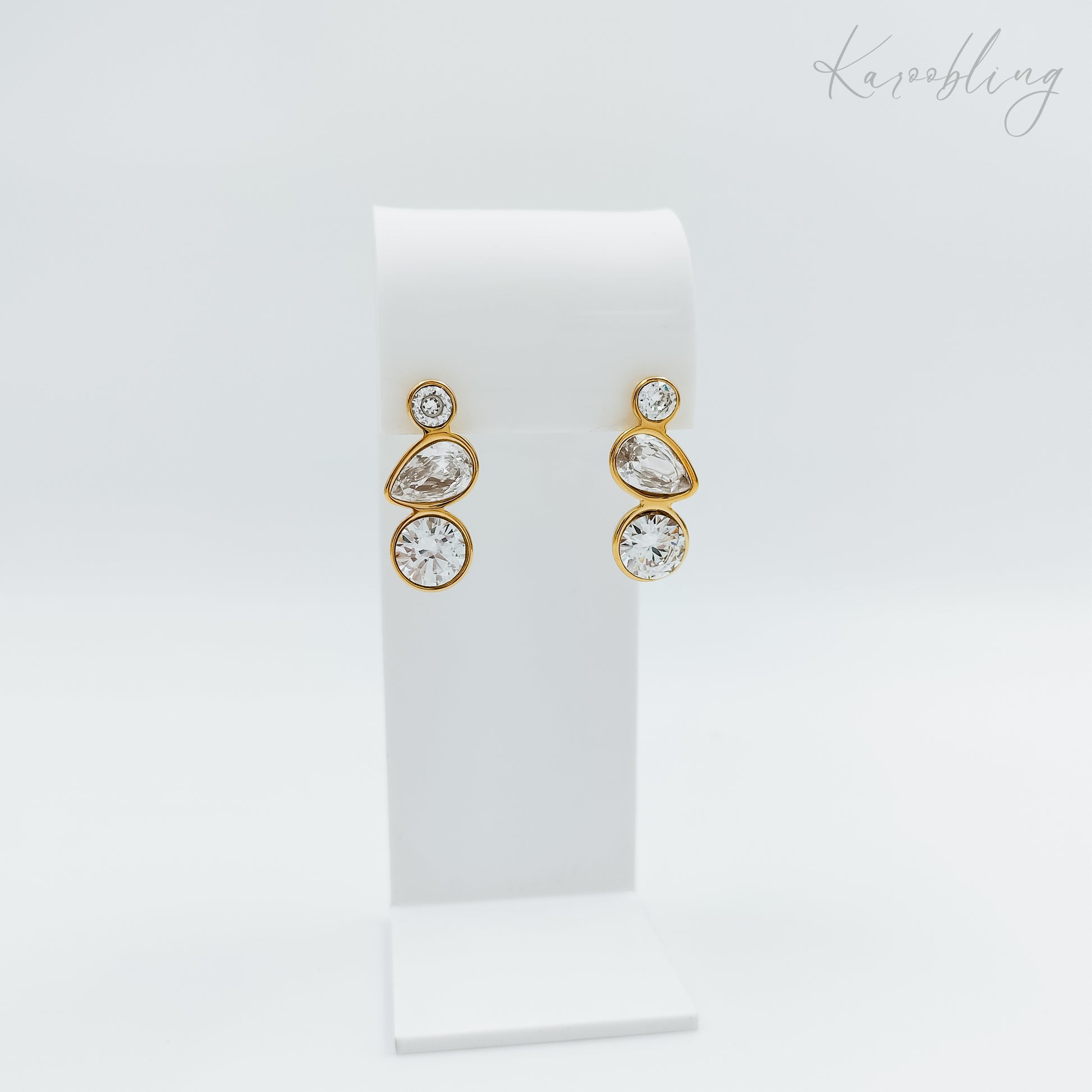 18k gold plated triple stone stud earrings (water & tarnish proof)