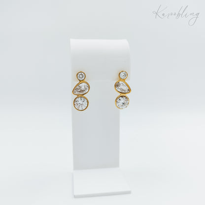 18k gold plated triple stone stud earrings (water & tarnish proof)