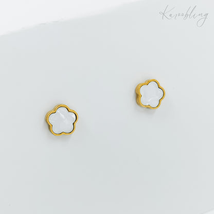 18k gold plated white marble clover stud earrings (water & tarnish proof)