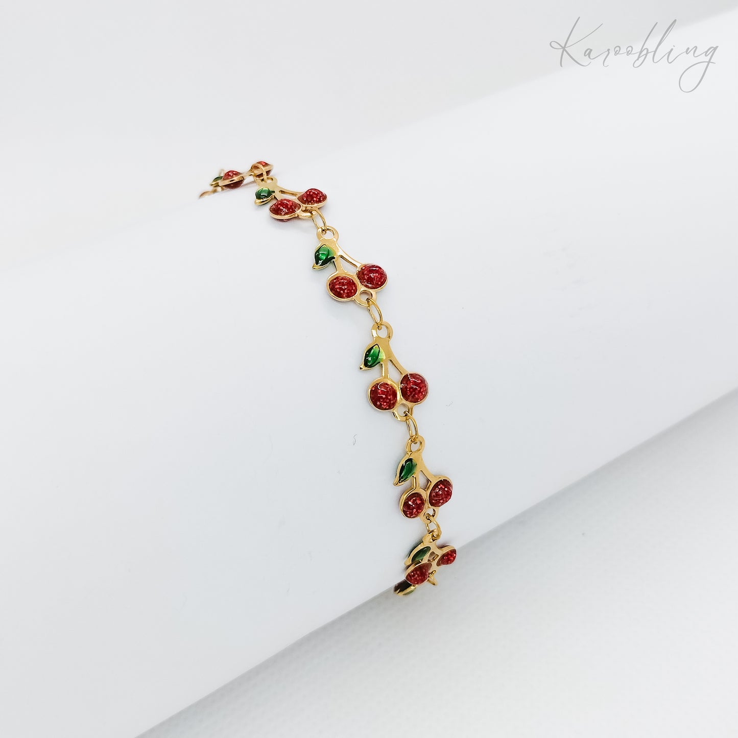 18k gold plated cherry charm bracelet (water & tarnish proof)
