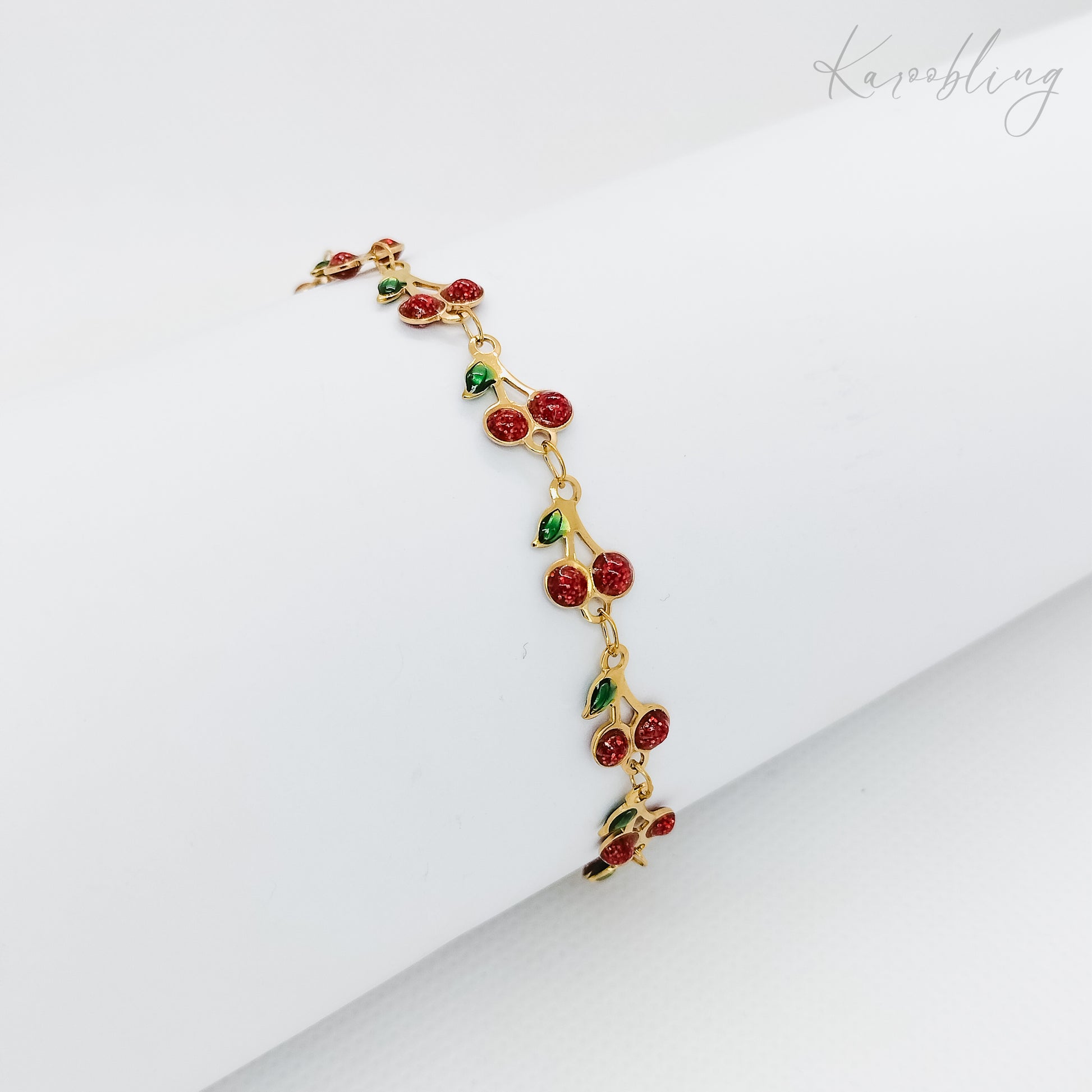 18k gold plated cherry charm bracelet (water & tarnish proof)