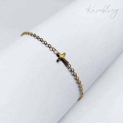 18K Gold Plated Dainty Cross Bracelet