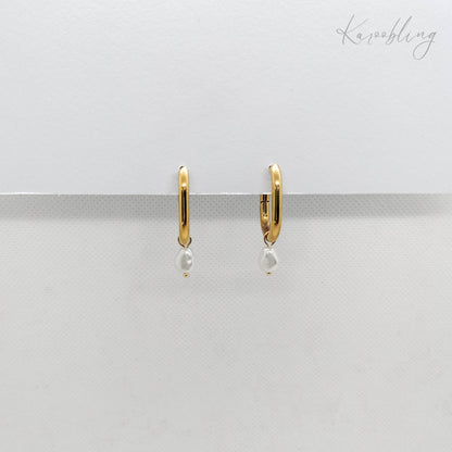 18K Gold Plated Dangling Pearl Hoop Earrings