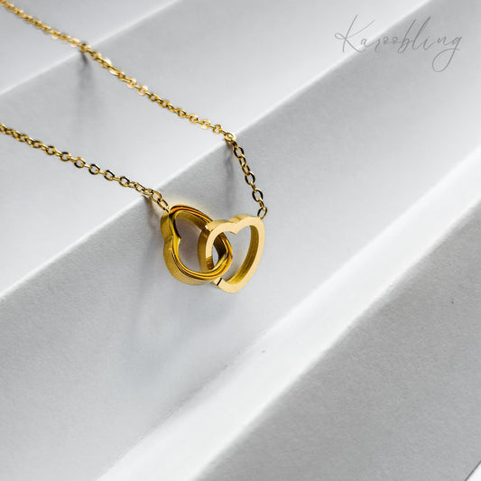 18K Gold Plated Linked Hearts Necklace