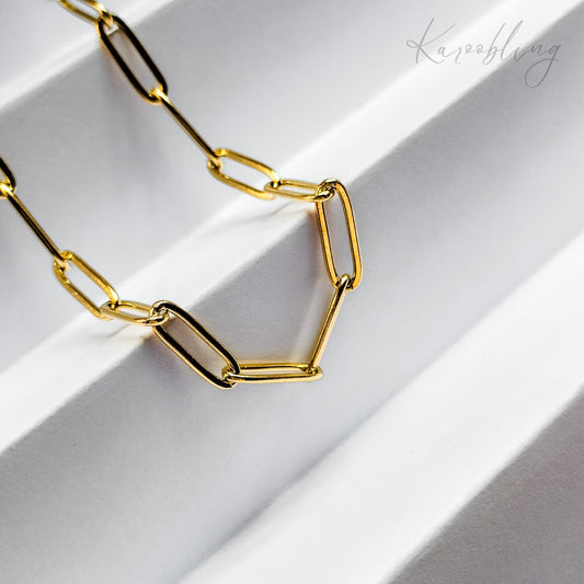 18K Gold Plated Paperclip Chain Necklace - close up